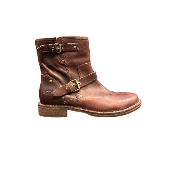 Ugg Australia Shoes - Ugg fabrizia brown leather sheepskin side zip ankle boots women’s 7.5…1001661
